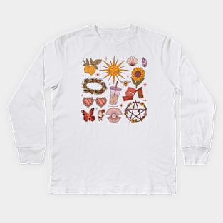 Retro Summer Witch Kids Long Sleeve T-Shirt